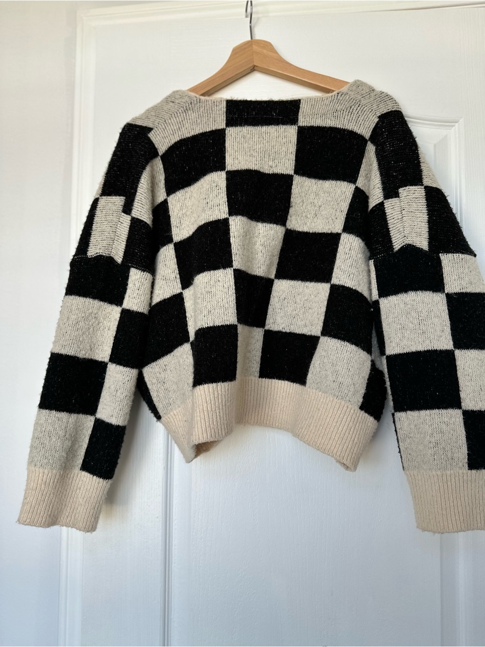 OAK + FORT Black & Cream Checkerboard V-Neck Cardigan - Picture 5 of 5